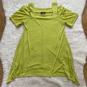 Maxima neon green cold shoulder slinky flowy tunic top